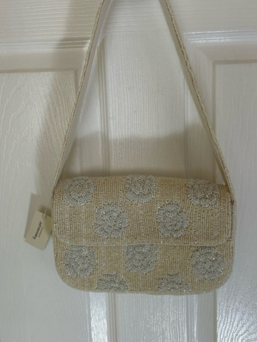 Francesca's Collections Beaded Floral Shoulder Bag in White
